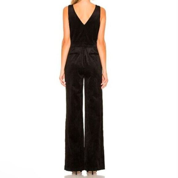 Paige sleeveless black corduroy flare wide leg romper denia jumpsuit chic size 2 - Picture 3 of 12
